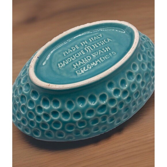 Italian Turquoise Majoliche Jessica Dimpled Oval Serving Bowl Dish Trinket 9x6 - Picture 3 of 4